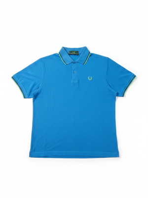 Fred Perry Polo shirt used, blue with neon green trim, size L