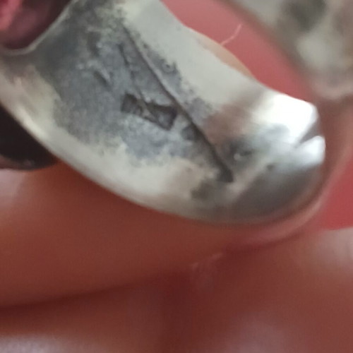Large solid 950 silver ring with Granada cabochon, 16 mm