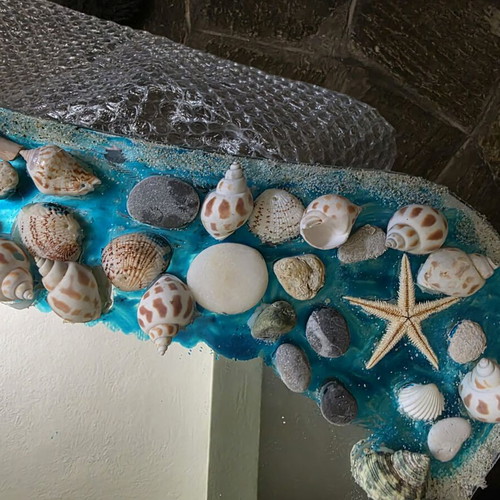 Mirror decorated with shells, pebbles, sand like new handmade