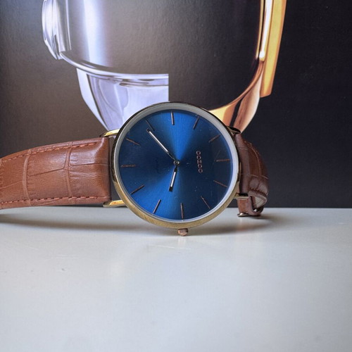 Oozoo watch used, blue dial, brown leather strap