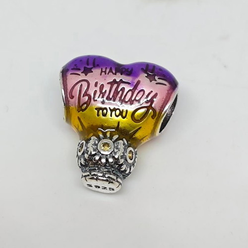 925 Silver Charm Hot Air Balloon Happy Birthday like new