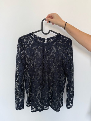 Blue black lace blouse Zara like new, size S