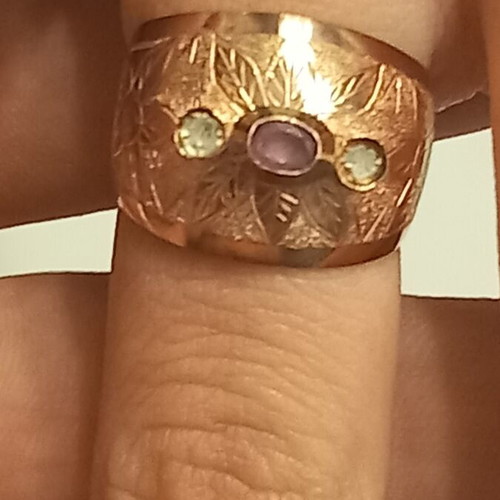 Rose gold ring 9 ct and silver with 2 brilliant 0.06 and 1 ruby 0.25 new
