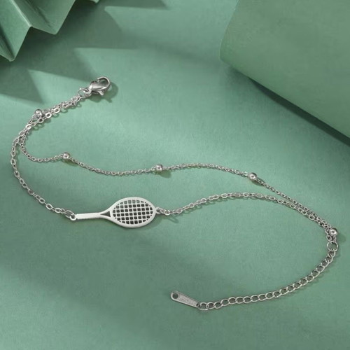 Bracelet with geometric beads and racket, new, 18K gold plated stainless steel