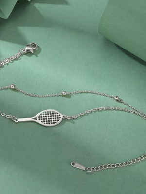 Bracelet with geometric beads and racket, new, 18K gold plated stainless steel
