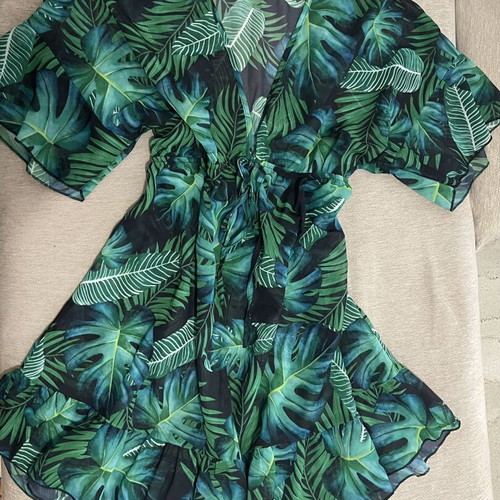 Swim Lushoire tropical print dress with waist tie, Shein