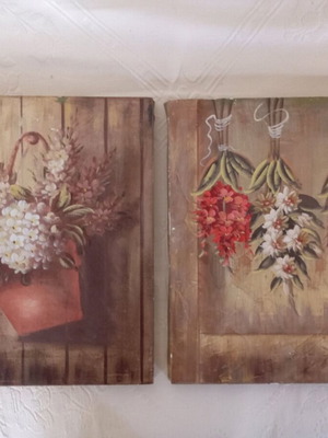 Painting used, two canvases with flower theme