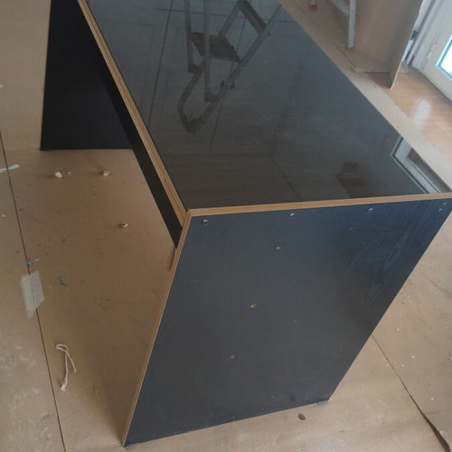 Office desk set used with three drawers and two chairs with wheels