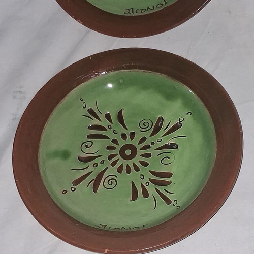 Pair of handmade Sifnos ceramic plates 23 & 24 cm, like new