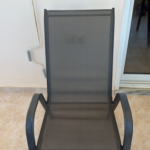 Garden table with glass top and 2 chairs used