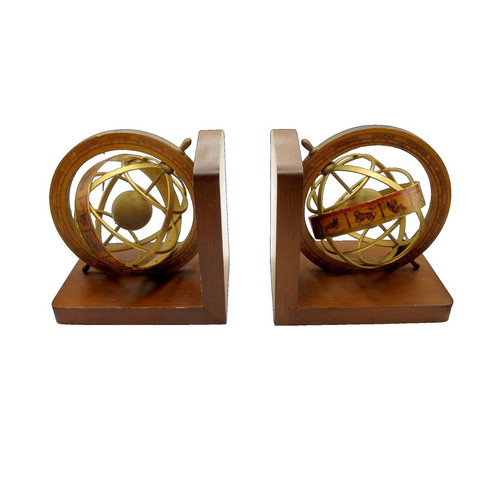 Vintage Italian bookends with armillary spheres globes 1960s–70s