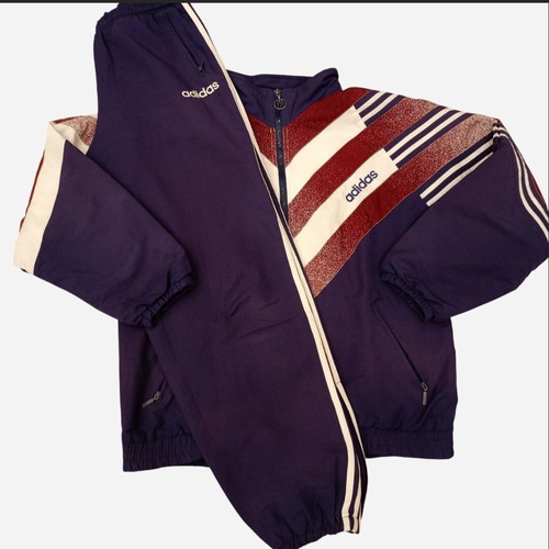 Adidas vintage set used, 90s navy–burgundy–white with glitter details