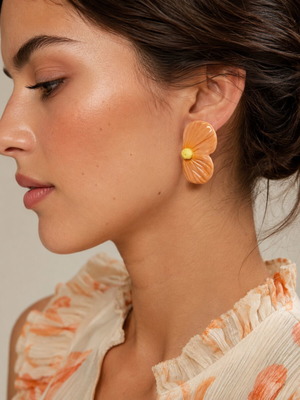 Handmade earrings with clay and resin, peach color, stainless steel posts