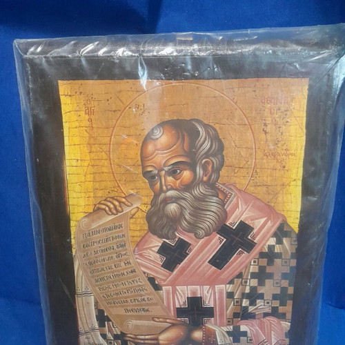 Saint Athanasios paper icon on wood new 23x29