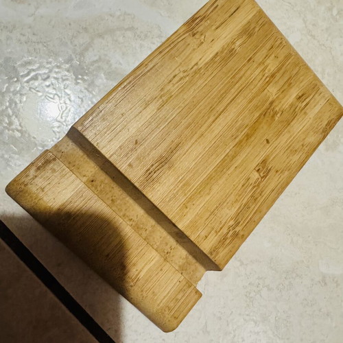 Bamboo phone and tablet stand used with two slots