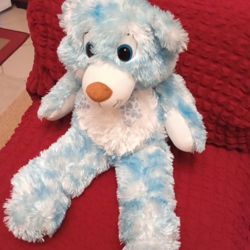 Stuffed bear used, blue and white, 60cm height