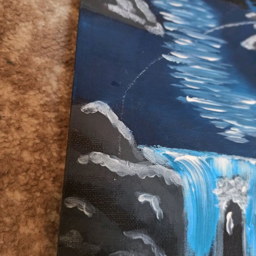 Decorative canvas with moon and waterfall, like new