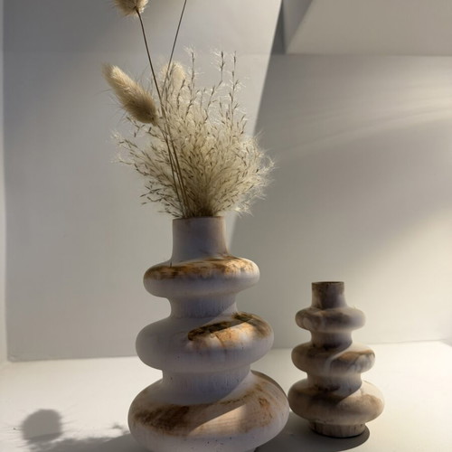 Decorative vase set minimal style beige with marble effect, new