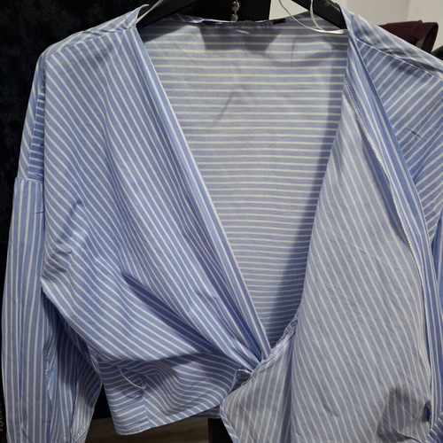Zara Basic striped wrap shirt small, like new, blue and white