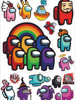 Among Us stickers set of 5, waterproof PVC