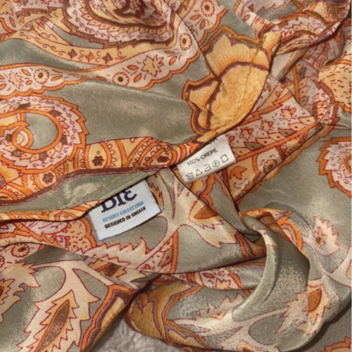 Ble Resort Collection Handmade Crepe Satin Pareo in Orange and Olive New