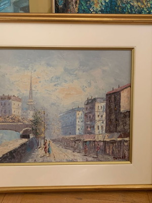 Vintage Ελαιογραφία «Παρισινή Σκηνή» υπογεγραμμένη από Burnett σαν καινούργιο