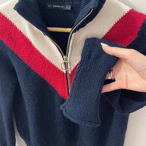 Zara sweater used, size M, white and red