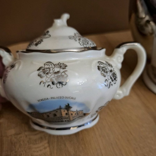 Vintage Bavaria porcelain tea set with painted Italian city scenes, like new