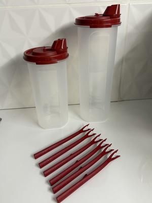 Tupperware set with 650ml and 890ml oil pourers and 6 forks new