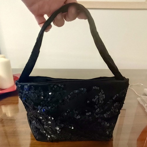 Evening black fabric handbag like new with small sequins