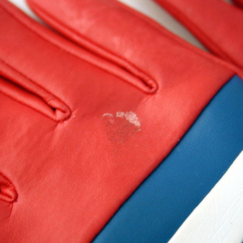 Vintage winter leather gloves red, new from the 80s