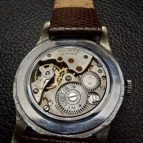 Helvetia Swiss made men's watch used with two-tone dial and leather strap