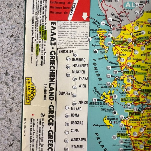 Vintage Greece Road Map used from the 70s