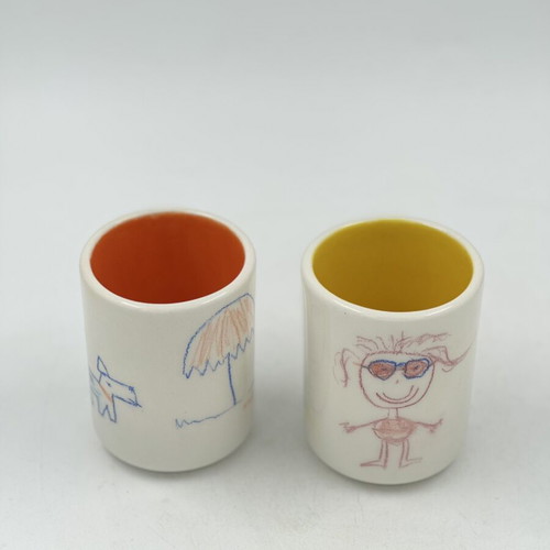Hand decorated ceramic cup set with summer story, new