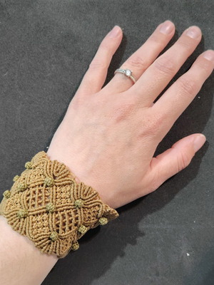 Macrame wide bracelet handmade new, gold color