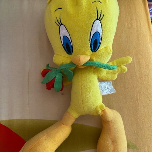 Tweety plush used with rose, authentic Looney Tunes product
