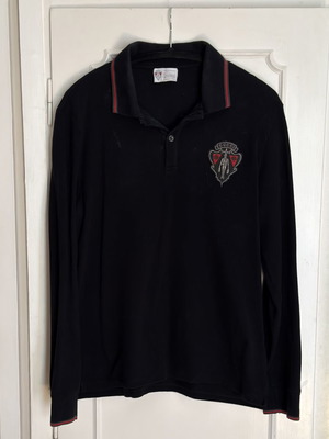 Gucci Vintage Equestrian μαύρο μακρυμάνικο poloshirt σαν καινούργιο, αντρικό L/M