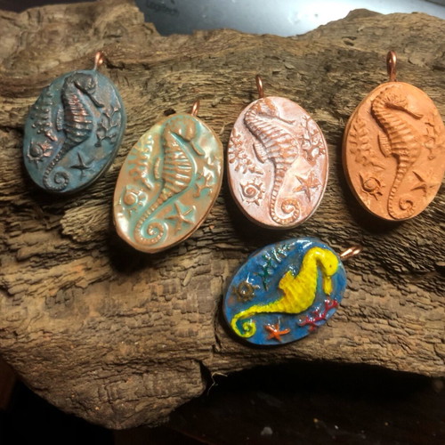 Handmade seahorse pendant made of clay new