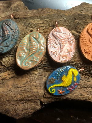 Handmade seahorse pendant made of clay new