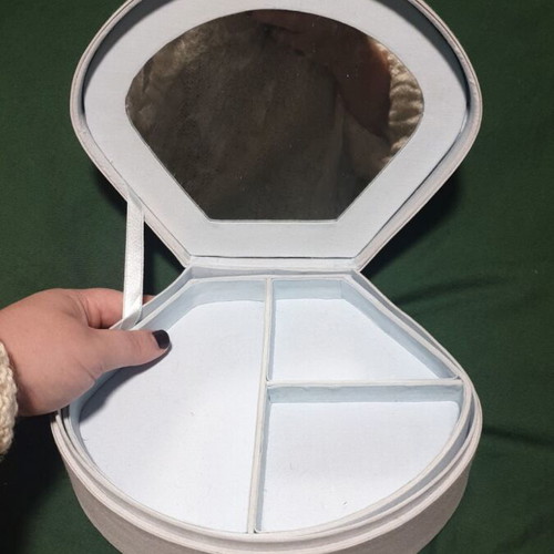 Jewelry box for girl used, pastel blue with polka dot lid