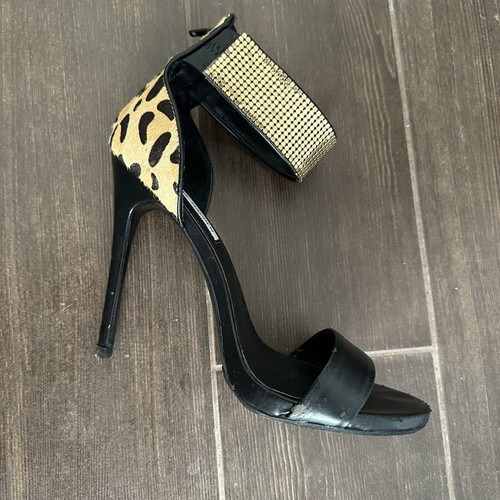 Steve Madden high heel sandal, like new, black with leopard and gold strap