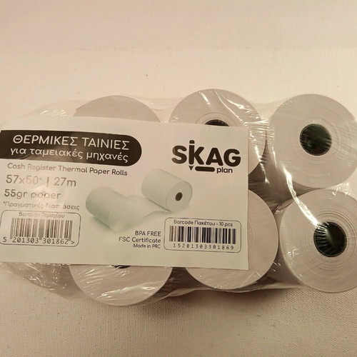 Thermal paper rolls new for cash registers 57x50, pack of 7 pcs