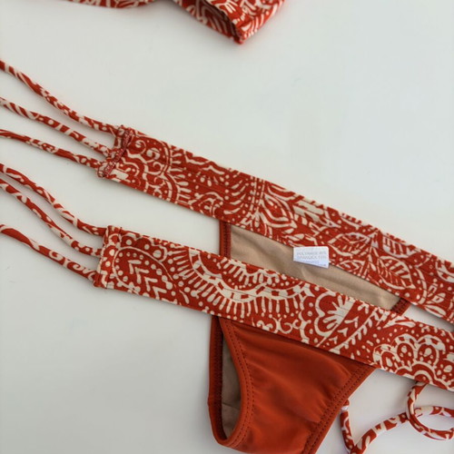 Very very small sexy bikini with triple side ties, white and orange