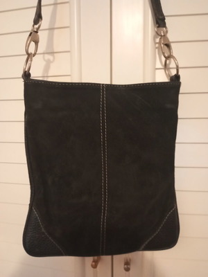 Crossbody bag used, genuine suede leather, black