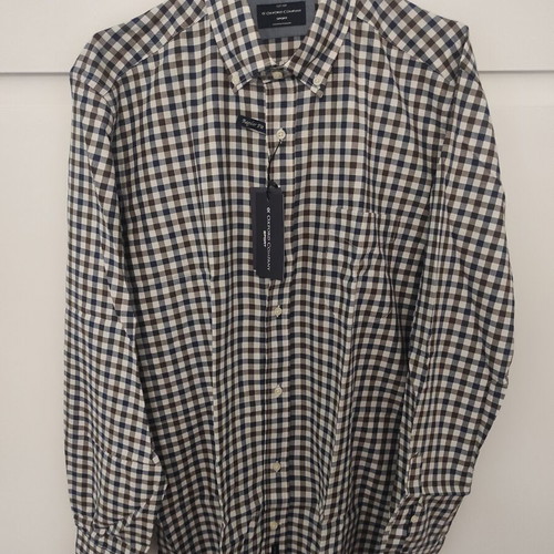 Oxford Company men's shirt new, blue-white-brown, XL
