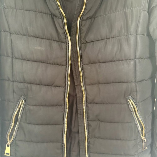 Black quilted jacket S/M like new with gold details