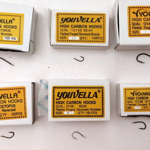 Youvella Carbon Hooks fishing hooks new, 6 sets of 100 pieces
