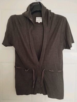 Garcia Jeans thin wool short-sleeve cardigan with hood used, brown