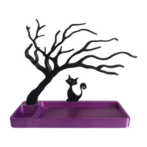 Jewelry Tray Black Cat and Tree 3D Printed Made to Order