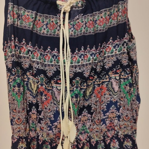 Summer dress large with elastic under bust and cord straps used, multicolor
